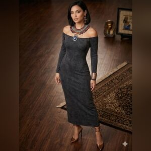 Zara Off-Shoulder Maxi Dress in Charcoal Gray